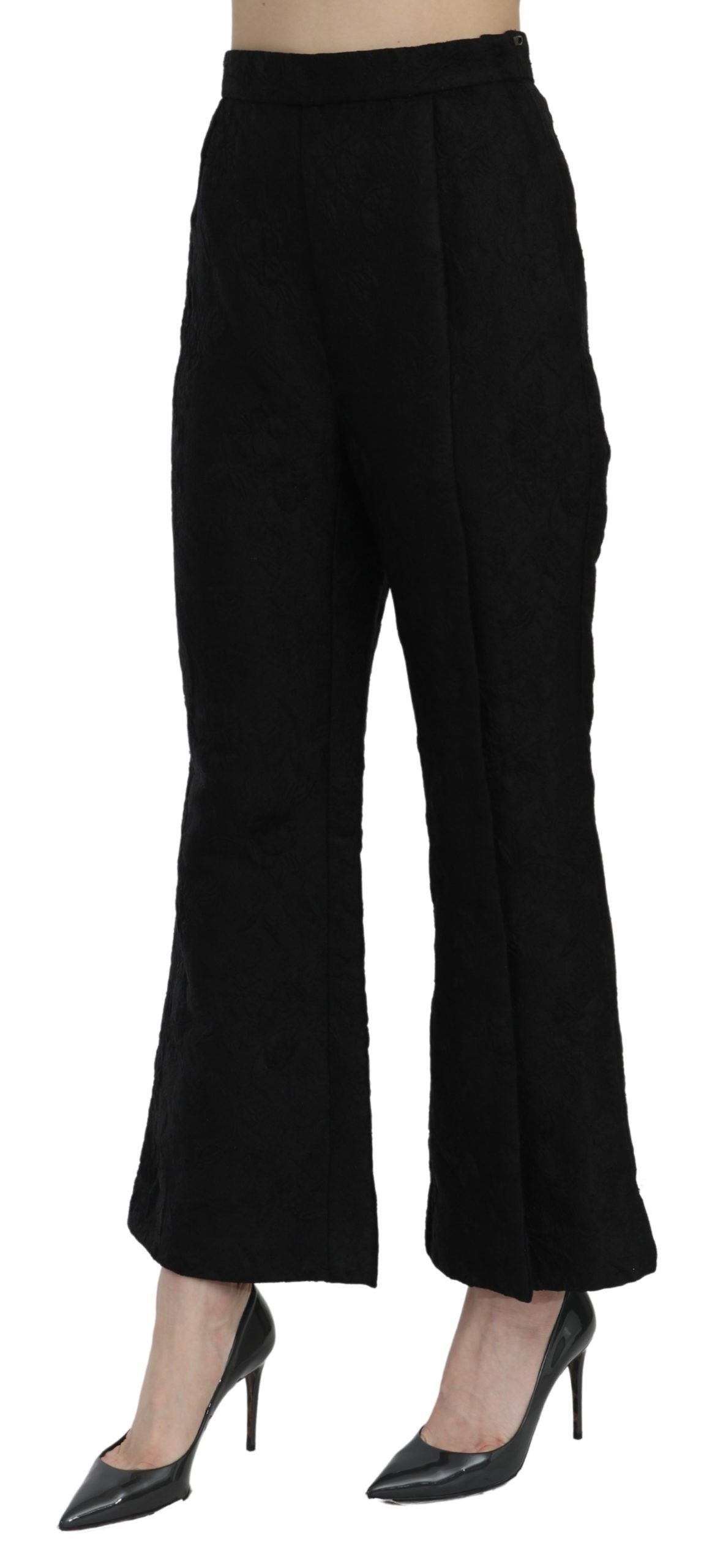 Dolce &amp; Gabbana Black High Waist Flared Cropped Brocade Pants