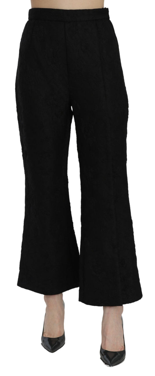 Dolce &amp; Gabbana Black High Waist Flared Cropped Brocade Pants