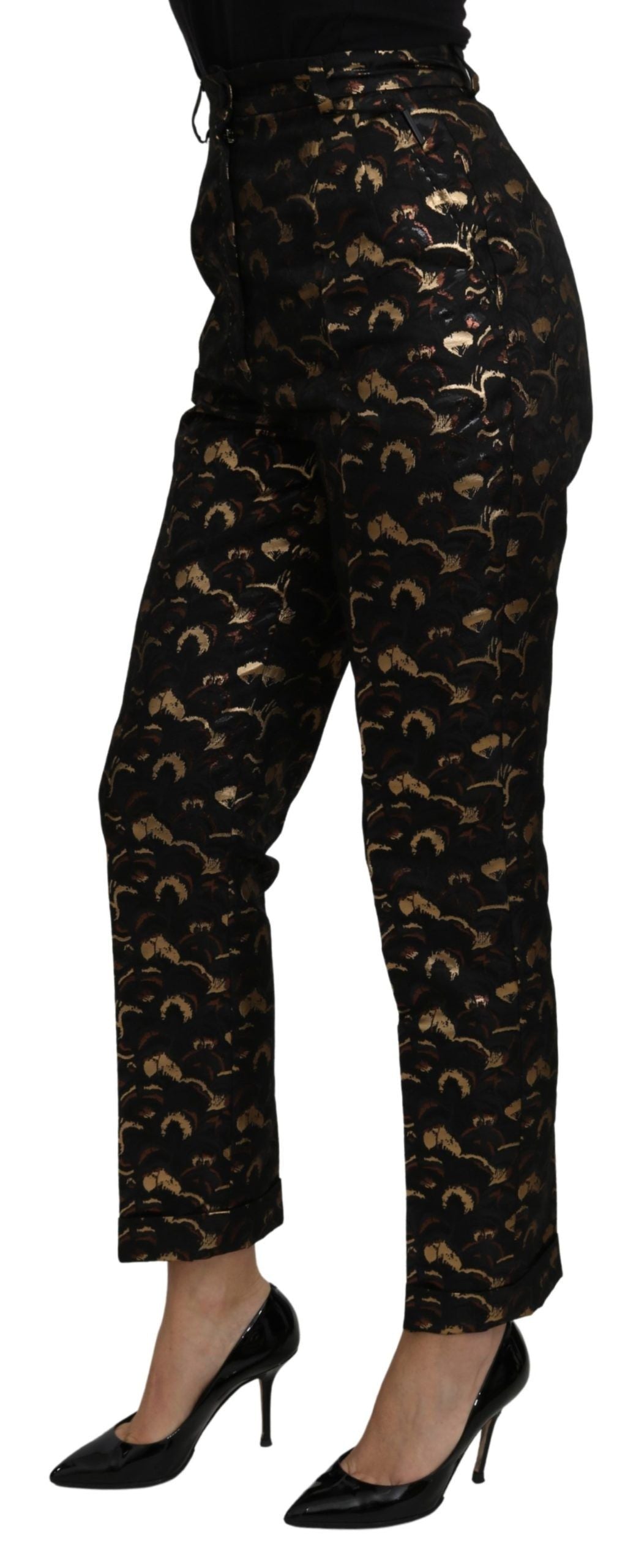 Dolce &amp; Gabbana Black Gold Brocade High Waist Pants