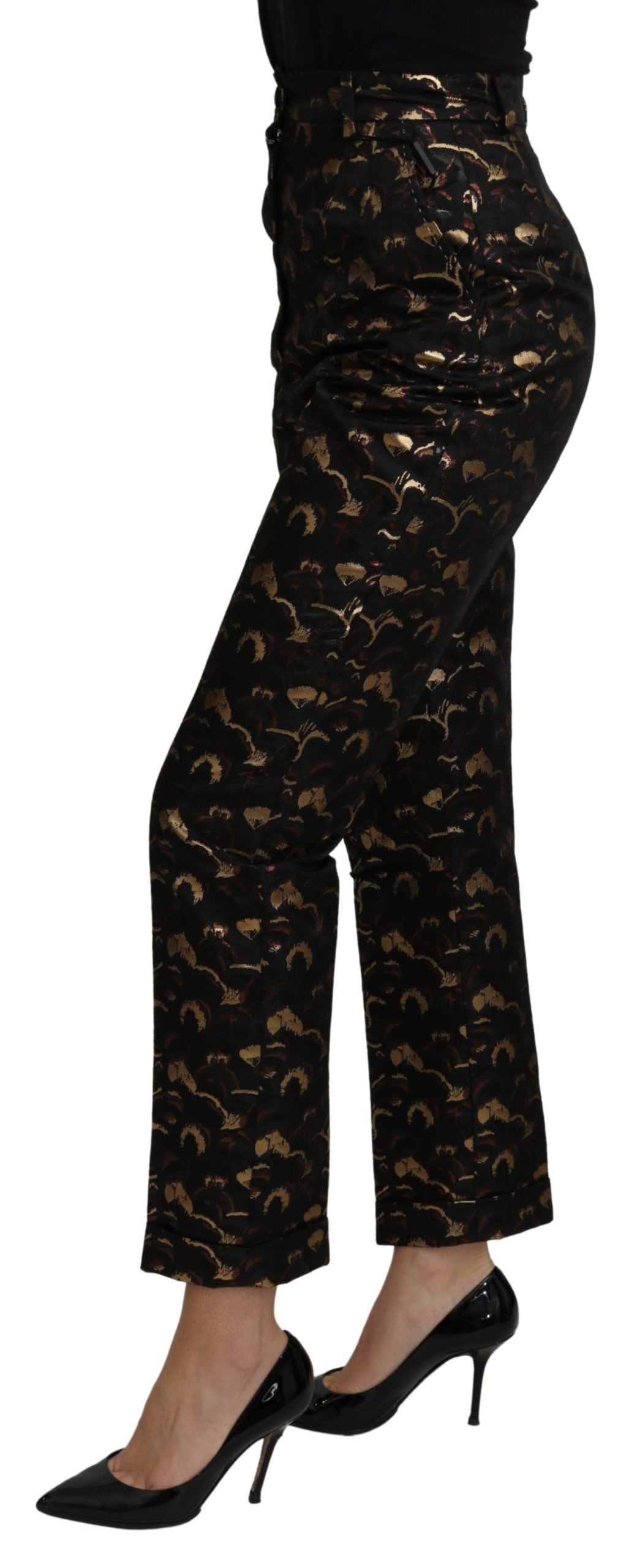 Dolce &amp; Gabbana Black Gold Brocade High Waist Pants