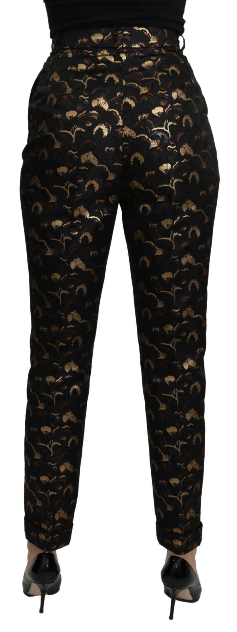 Dolce &amp; Gabbana Black Gold Brocade High Waist Pants