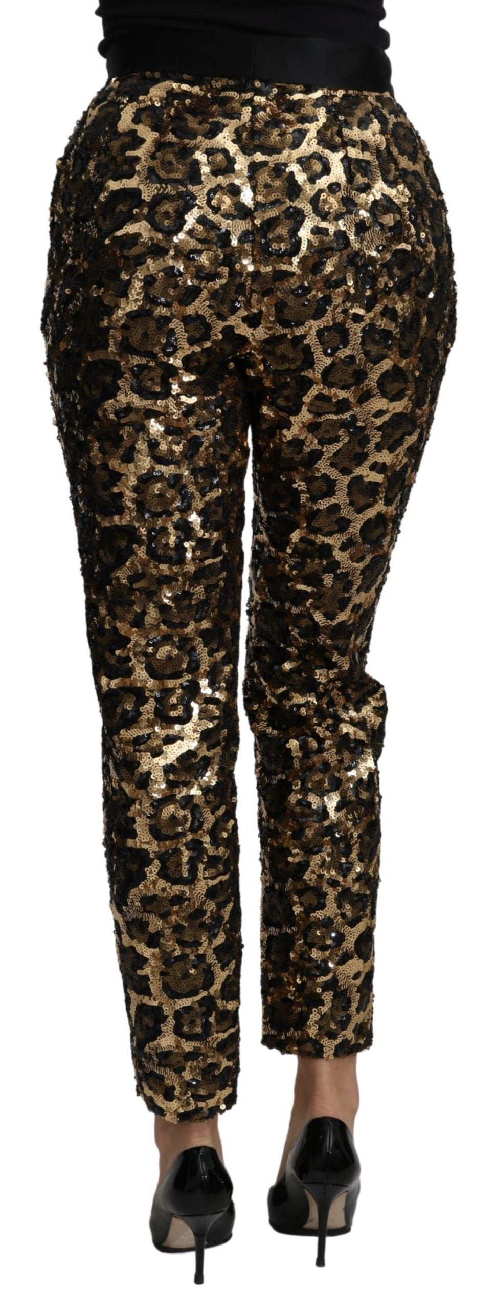 Dolce &amp; Gabbana Gold Brown Leopard Sequined High Waist Pants