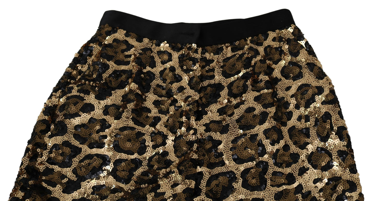 Dolce &amp; Gabbana Gold Brown Leopard Sequined High Waist Pants