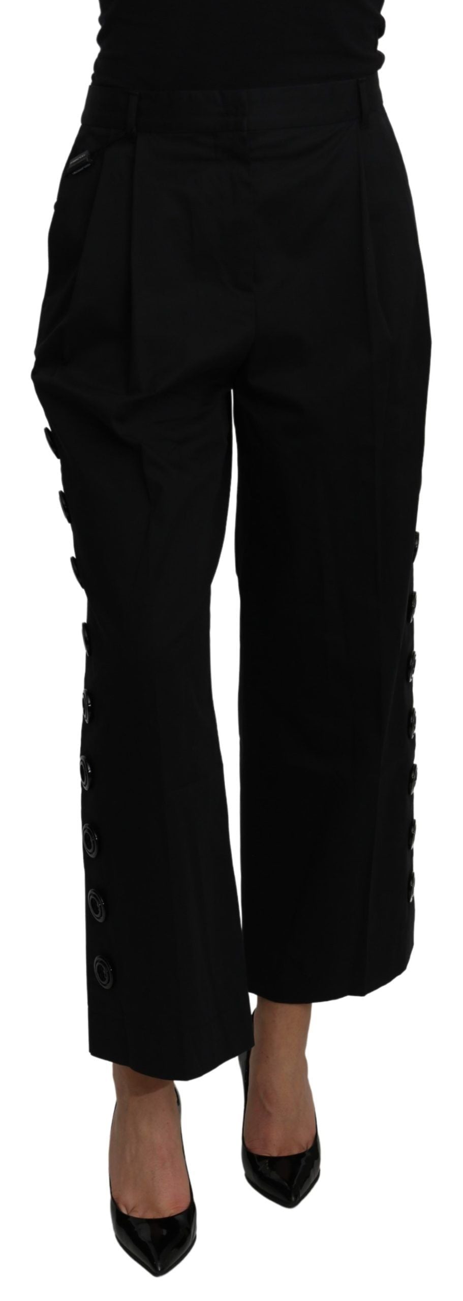 Dolce &amp; Gabbana Black High Waist Cropped Cotton Stretch Pants