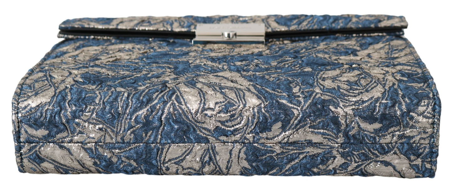 Dolce &amp; Gabbana Blau-Silberfarbene Dokumententasche aus Jacquard-Leder