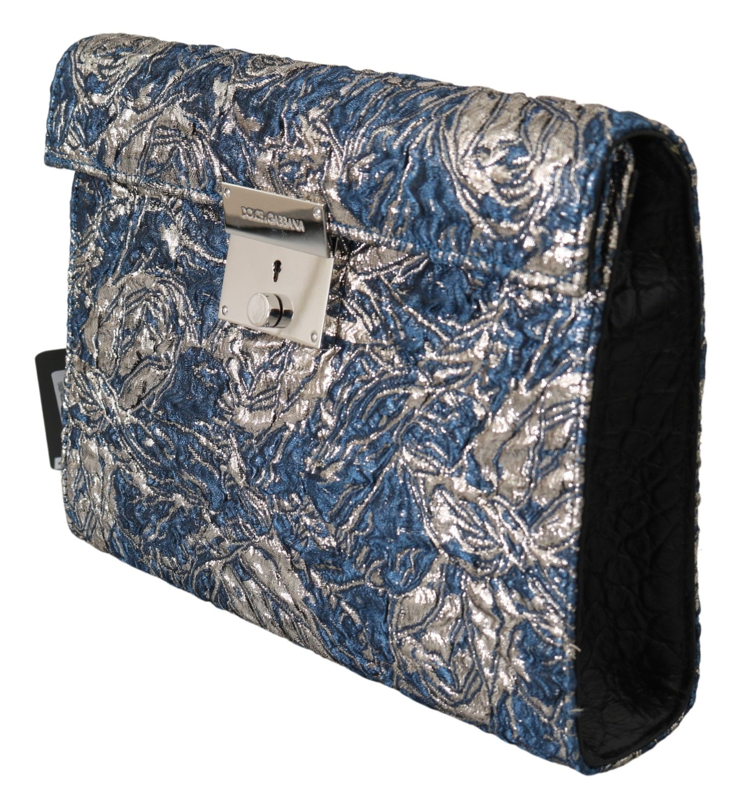 Dolce &amp; Gabbana Blau-Silberfarbene Dokumententasche aus Jacquard-Leder