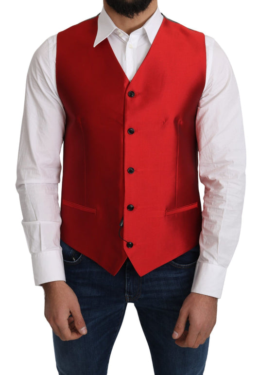 Dolce &amp; Gabbana Red 100% Silk Formal Waist Coat Vest