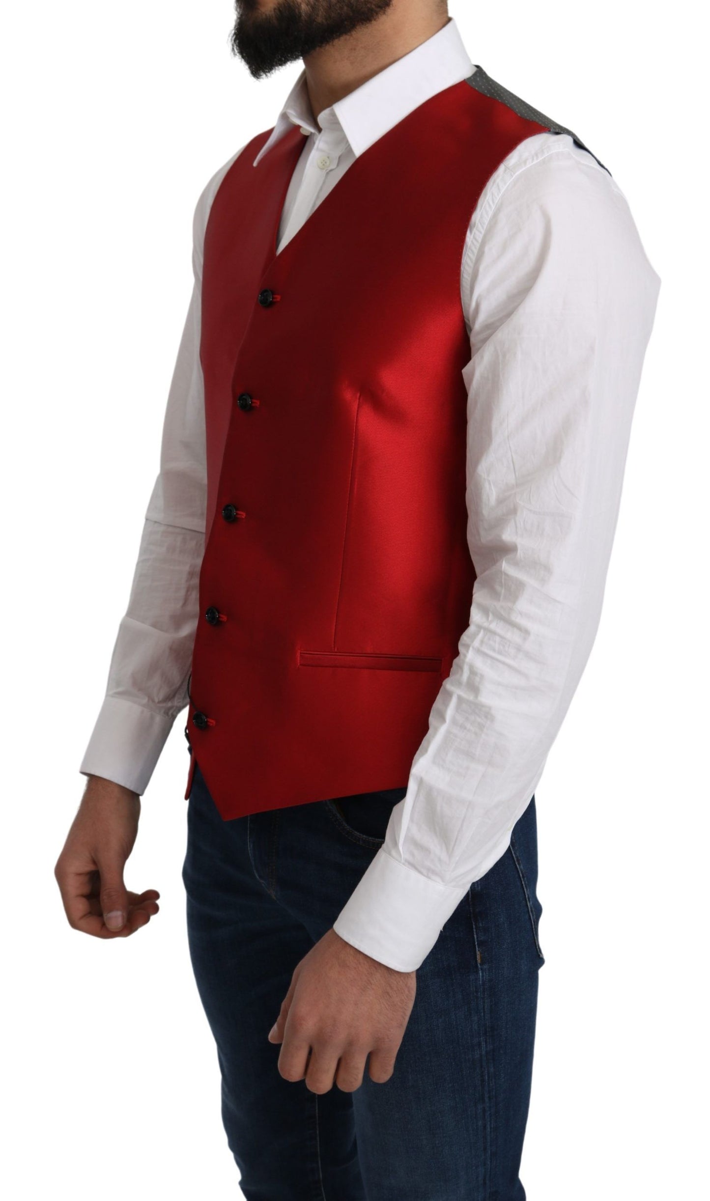 Dolce &amp; Gabbana Red 100% Silk Formal Waist Coat Vest