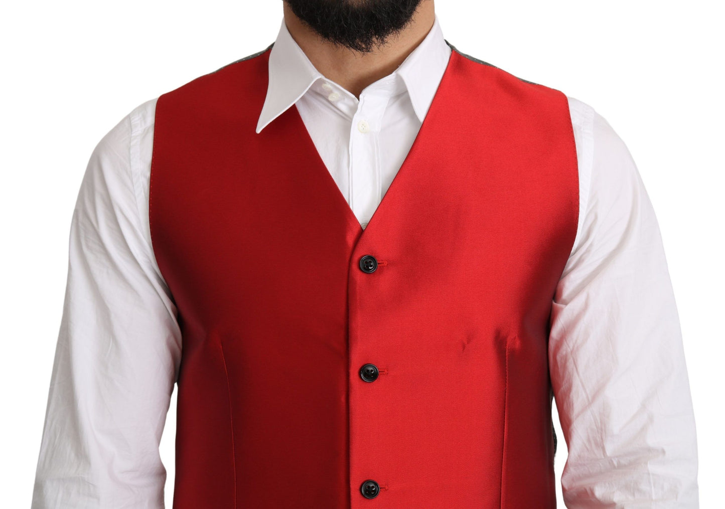 Dolce &amp; Gabbana Red 100% Silk Formal Waist Coat Vest