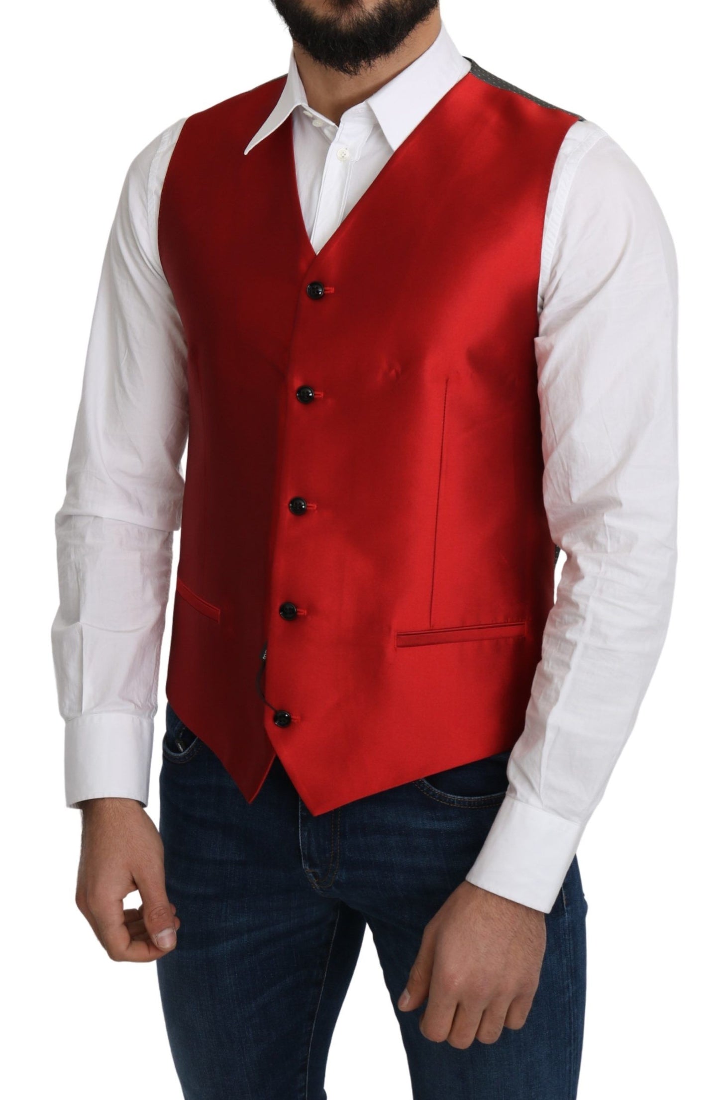 Dolce &amp; Gabbana Red 100% Silk Formal Waist Coat Vest