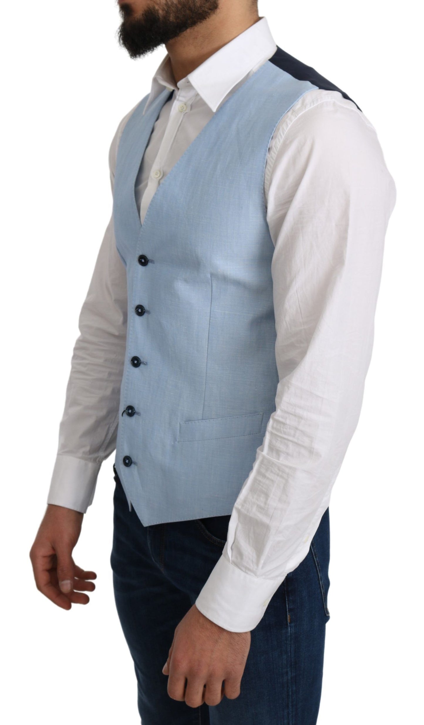 Dolce &amp; Gabbana Blue Viscose Stretch Formal Coat Vest