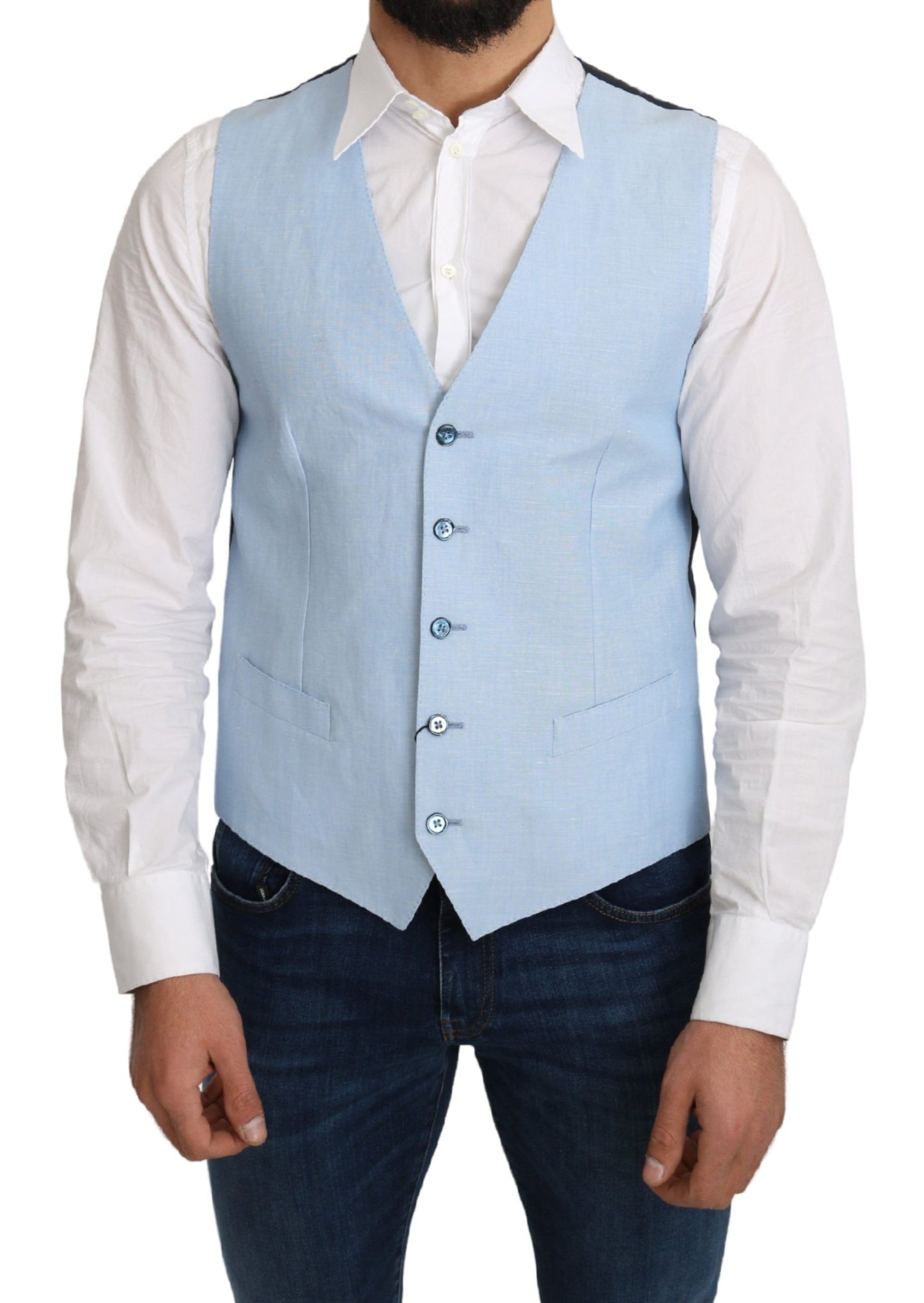 Dolce &amp; Gabbana Blue Viscose Stretch Formal Coat Vest