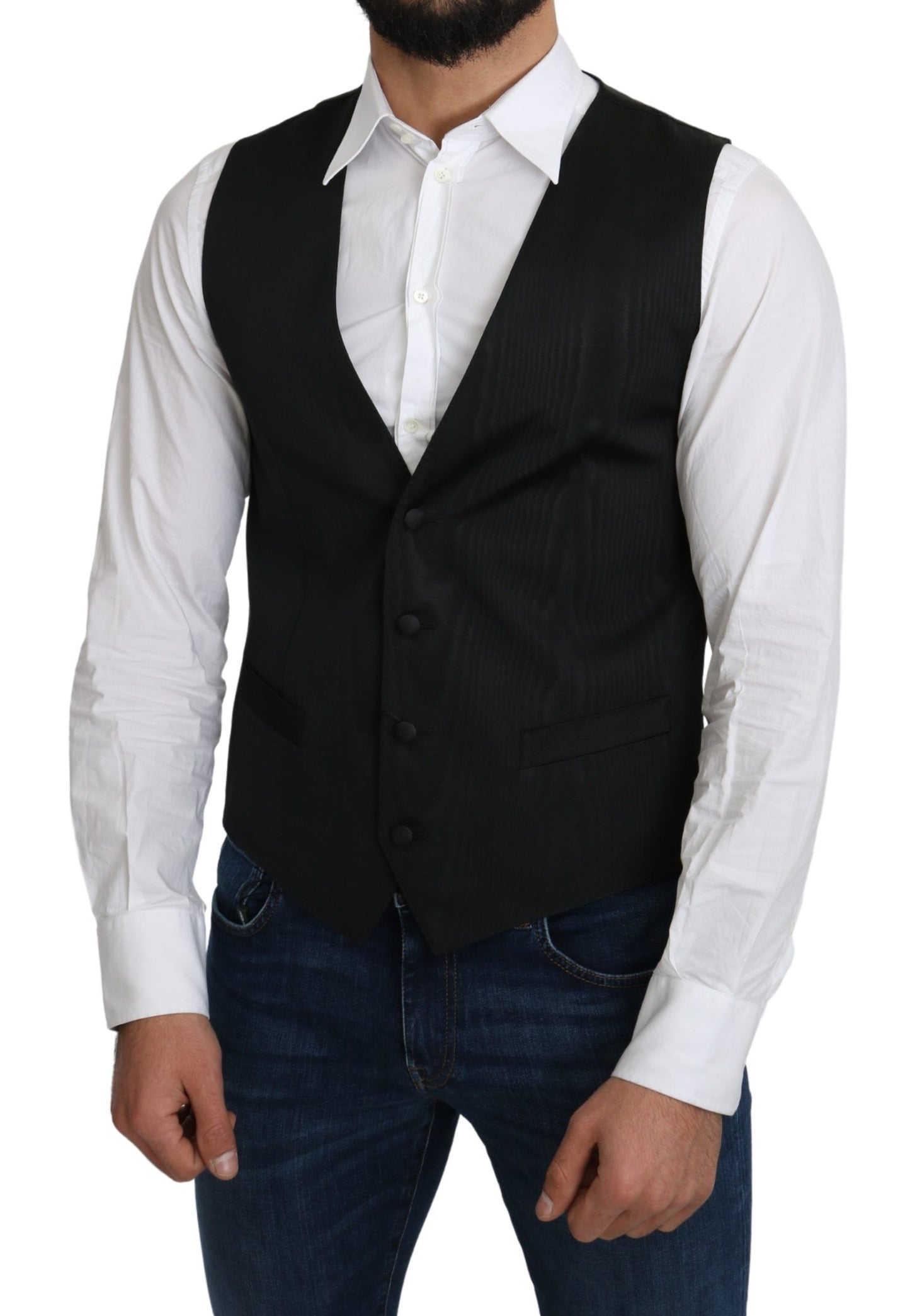 Dolce &amp; Gabbana Grey 100% Silk Formal Coat Vest