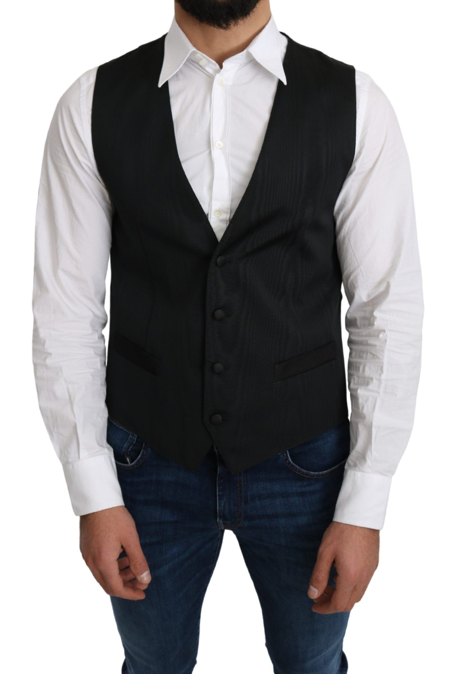 Dolce &amp; Gabbana Grey 100% Silk Formal Coat Vest