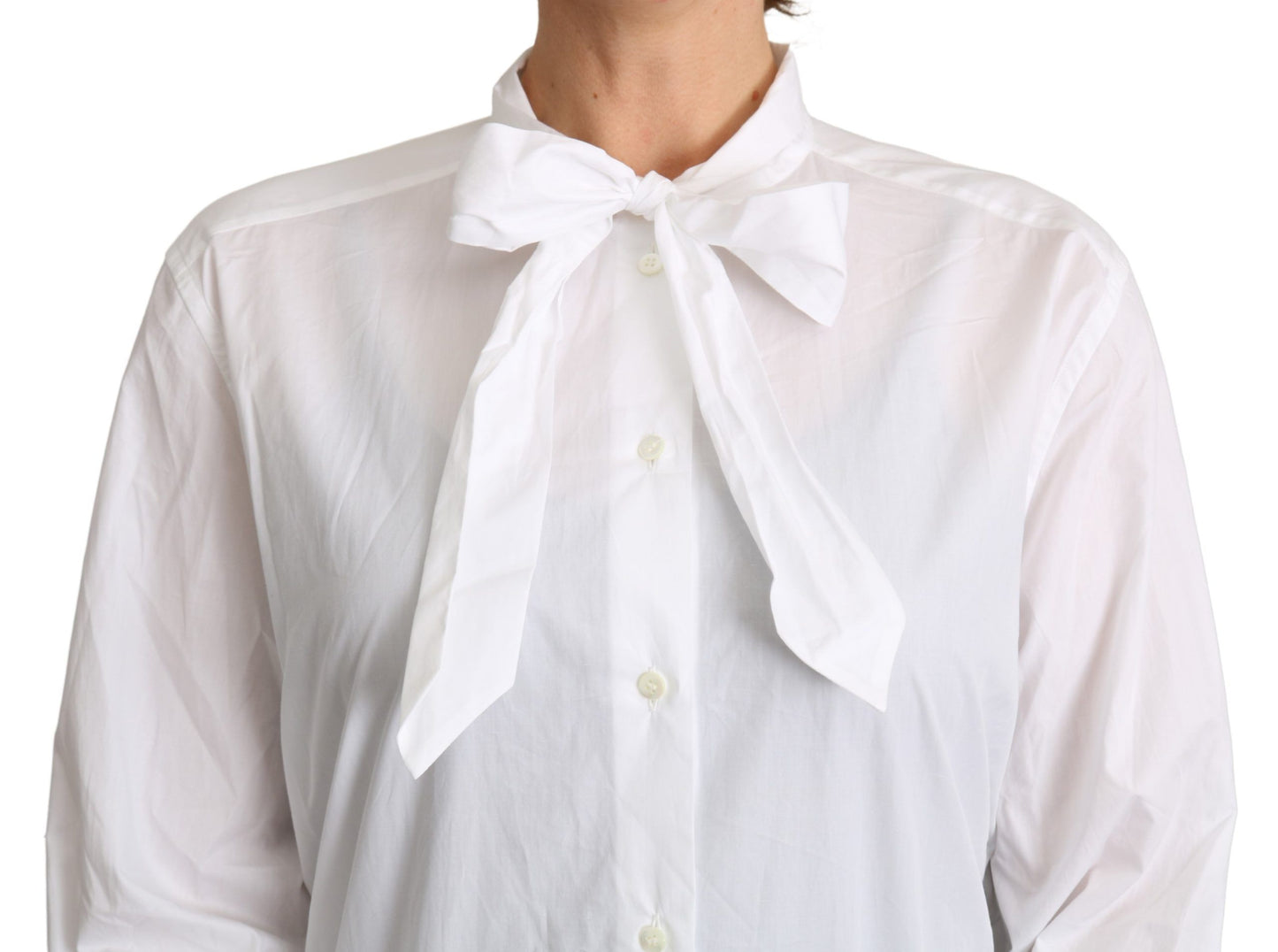 Dolce &amp; Gabbana Cotton White Scarf Neck Shirt Blouse Top