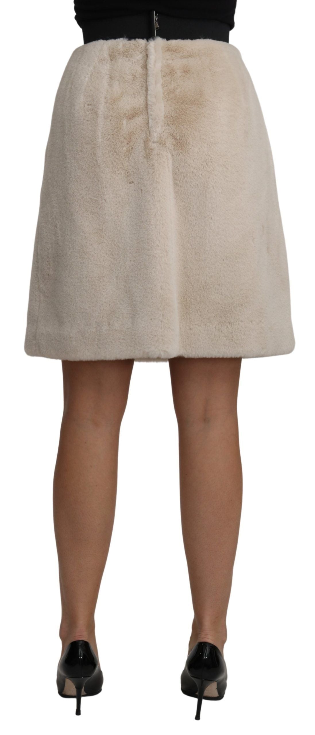 Dolce &amp; Gabbana Beige High Waist A-line Mini Fur Skirt