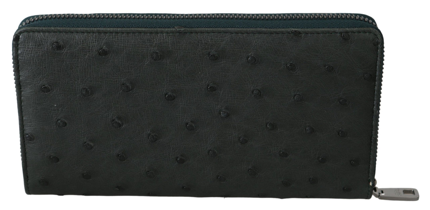 Dolce &amp; Gabbana Green Ostrich Leather Continental Mens Clutch Wallet