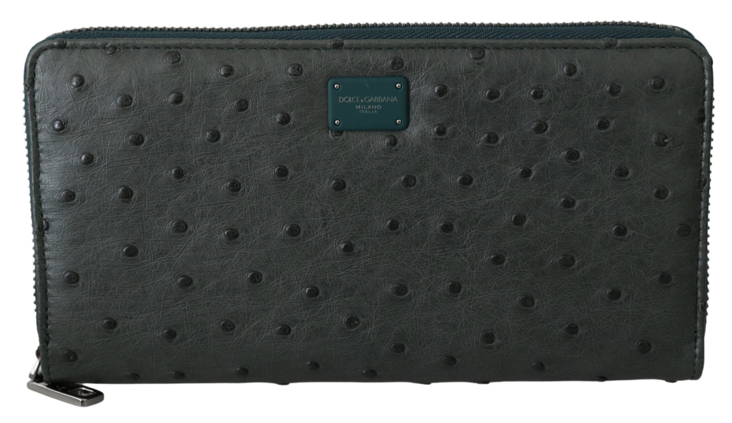 Dolce &amp; Gabbana Green Ostrich Leather Continental Mens Clutch Wallet