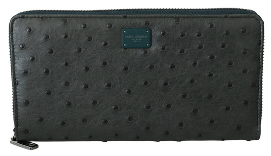 Dolce &amp; Gabbana Green Ostrich Leather Continental Mens Clutch Wallet