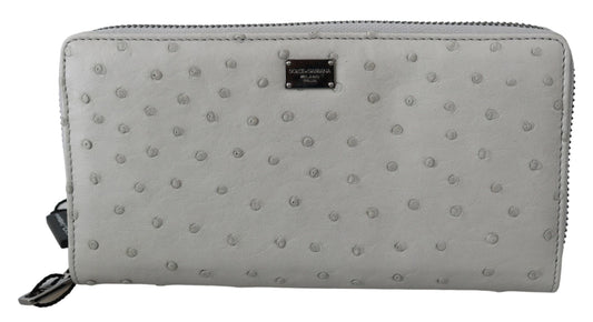 Dolce &amp; Gabbana Continental Herren-Clutch-Geldbörse aus weißem Straußenleder