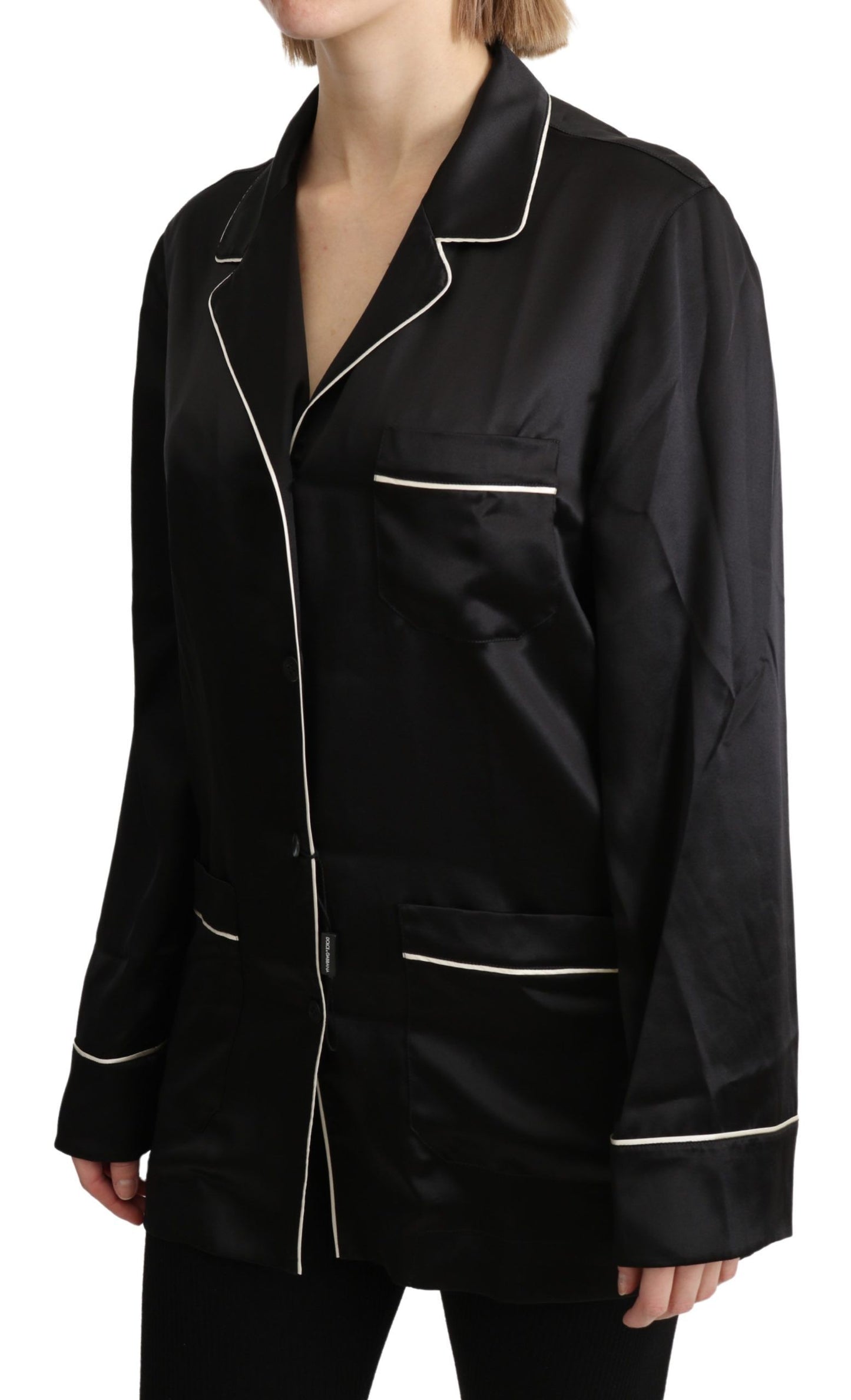 Dolce &amp; Gabbana Black Shirt Silk Stretch Top Blouse