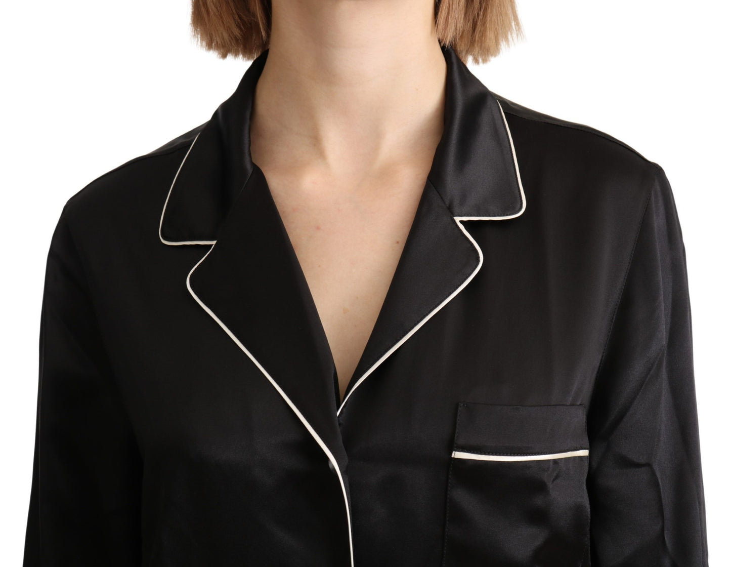 Dolce &amp; Gabbana Black Shirt Silk Stretch Top Blouse