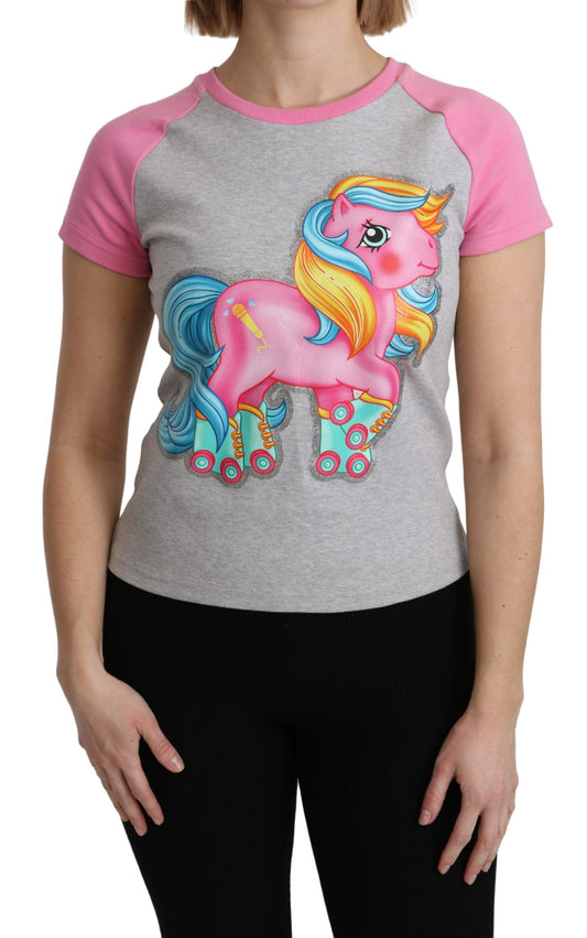 Graues und rosafarbenes Baumwoll-T-Shirt von Moschino mit My Little Pony-Oberteil