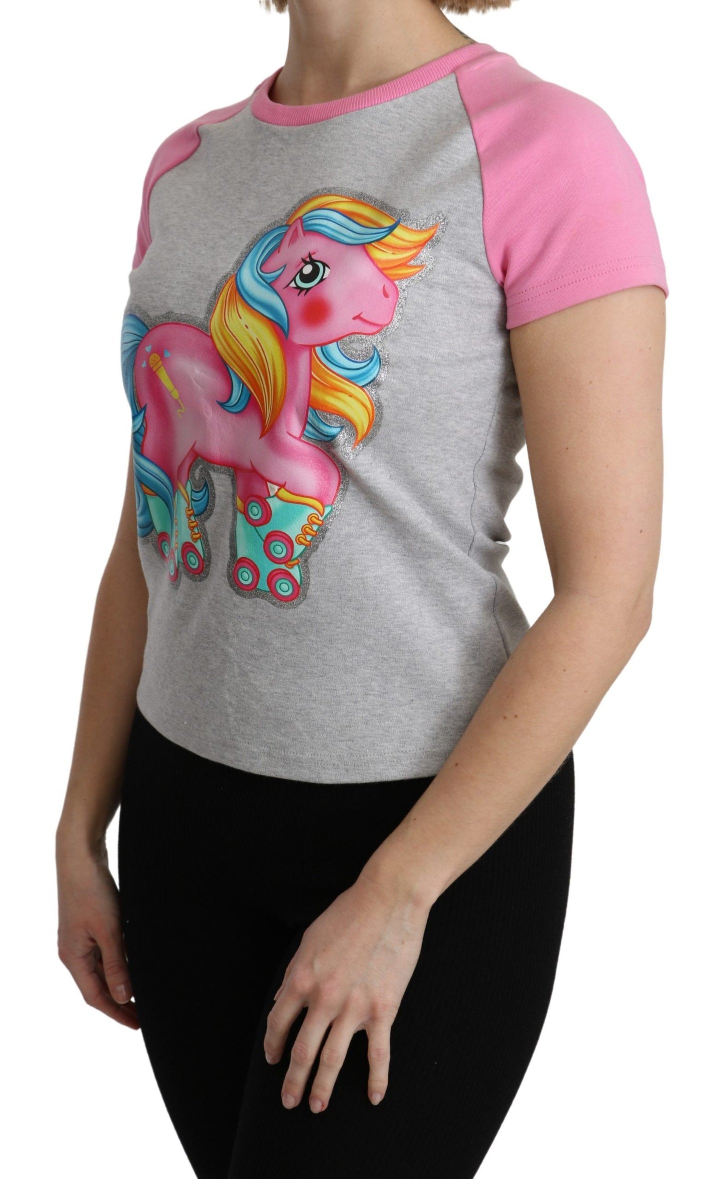 Graues und rosafarbenes Baumwoll-T-Shirt von Moschino mit My Little Pony-Oberteil