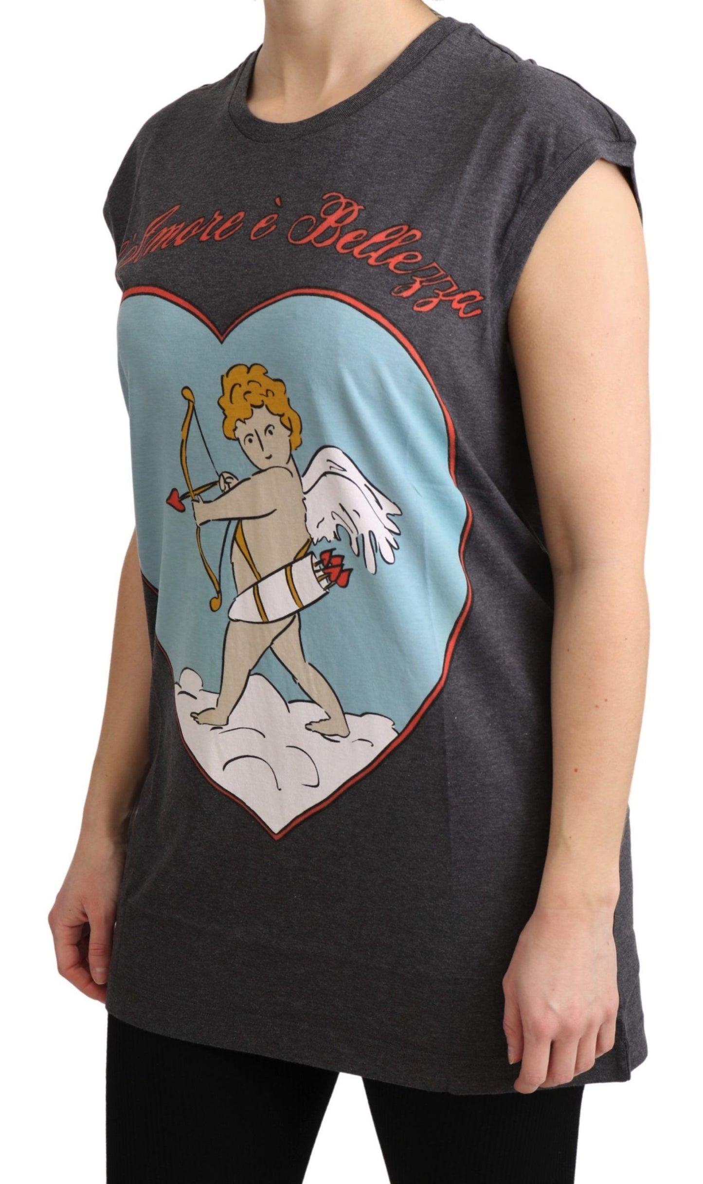 Dolce &amp; Gabbana Grey Cotton L' Amore Top Tank T-shirt