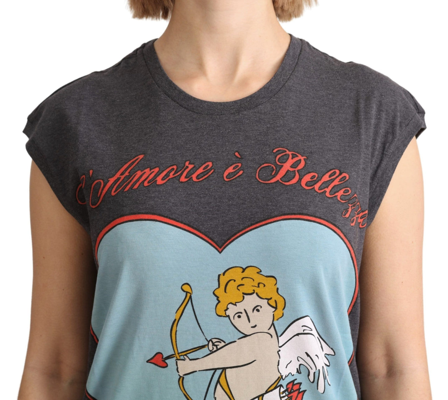 Dolce &amp; Gabbana Grey Cotton L' Amore Top Tank T-shirt