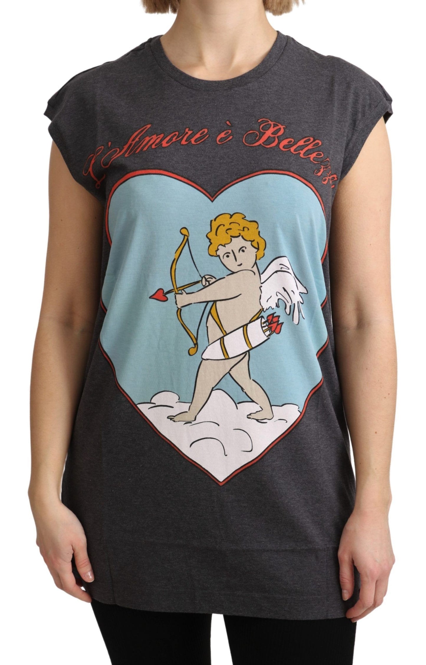 Dolce &amp; Gabbana Grey Cotton L' Amore Top Tank T-shirt