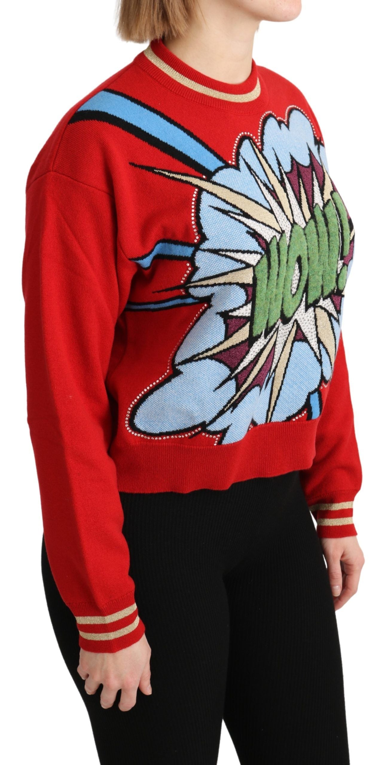 Dolce &amp; Gabbana Red Knitted Cashmere Cartoon Top Sweater