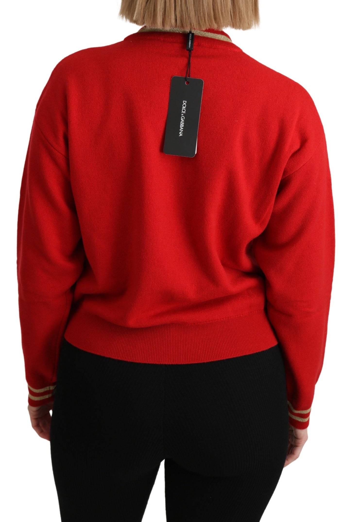 Dolce &amp; Gabbana Red Knitted Cashmere Cartoon Top Sweater