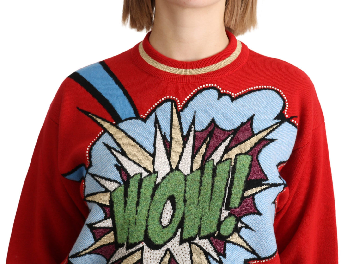 Dolce &amp; Gabbana Roter gestrickter Kaschmir-Cartoon-Top-Pullover