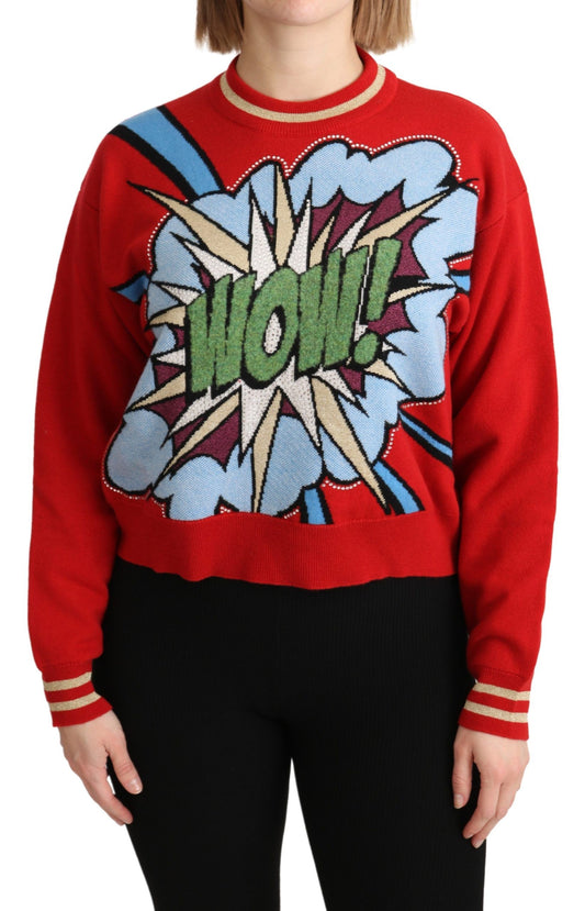 Dolce &amp; Gabbana Red Knitted Cashmere Cartoon Top Sweater