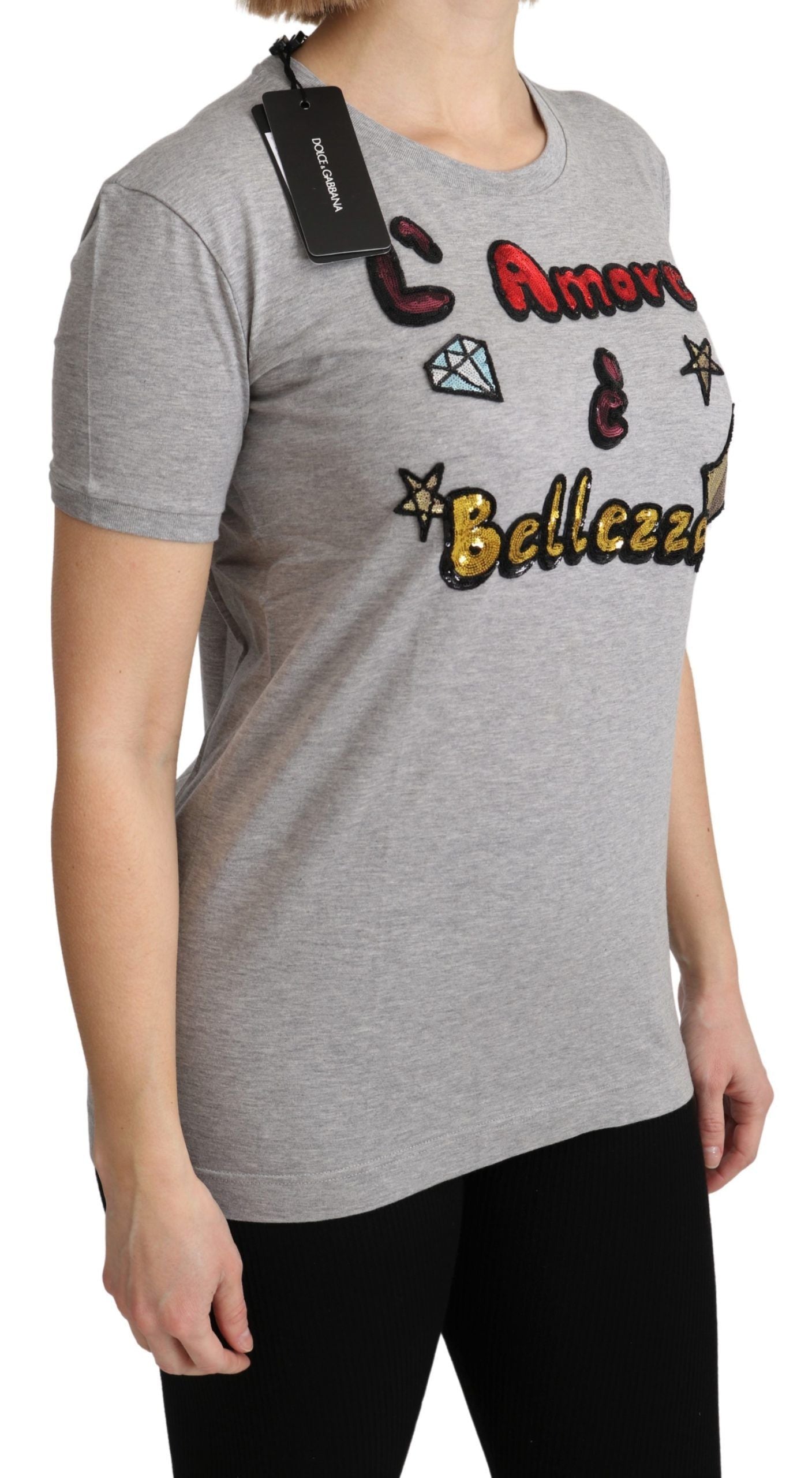 Dolce &amp; Gabbana Grey Cotton Amore at Bellezza Top T-shirt