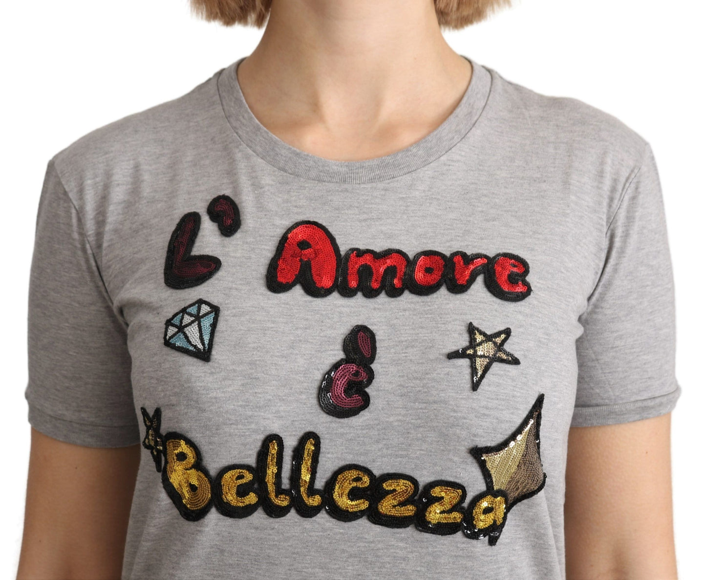 Dolce &amp; Gabbana Graues Amore e Bellezza Top-T-Shirt aus Baumwolle