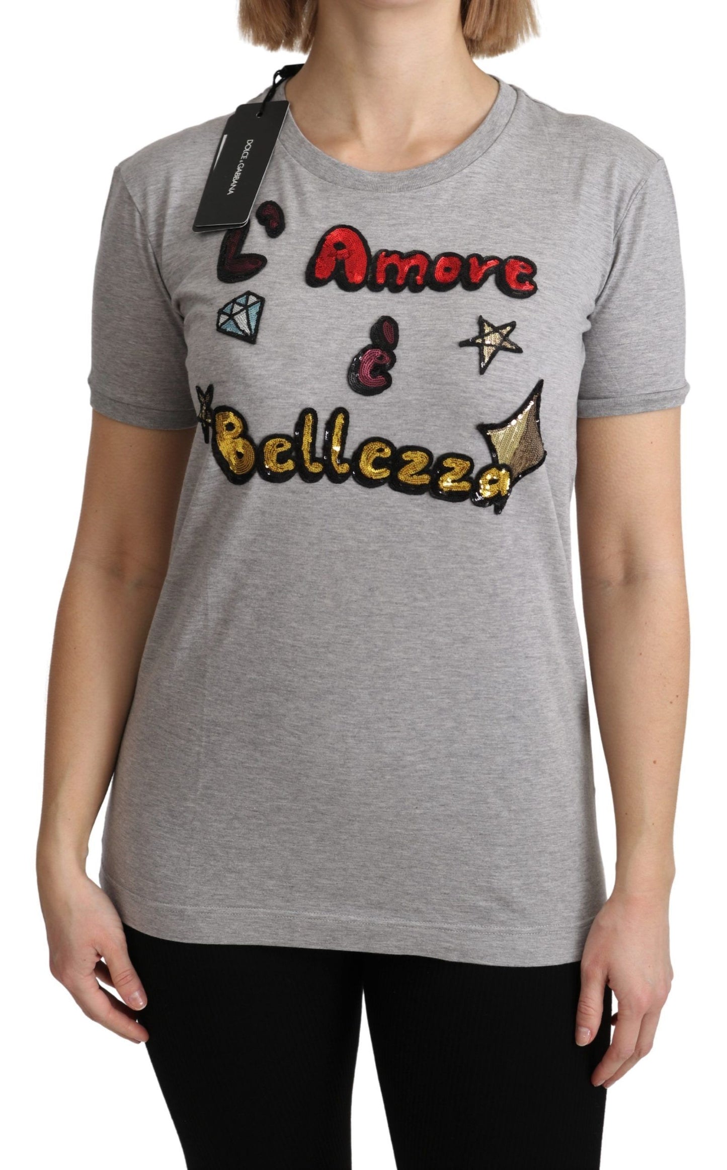 Dolce &amp; Gabbana Grey Cotton Amore at Bellezza Top T-shirt