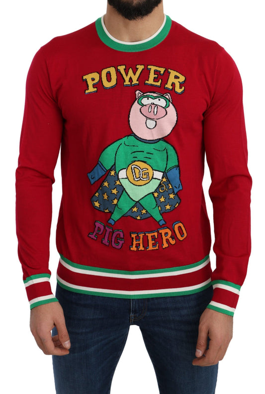 Dolce &amp; Gabbana Red Wool Silk Pig of the Year Sweater