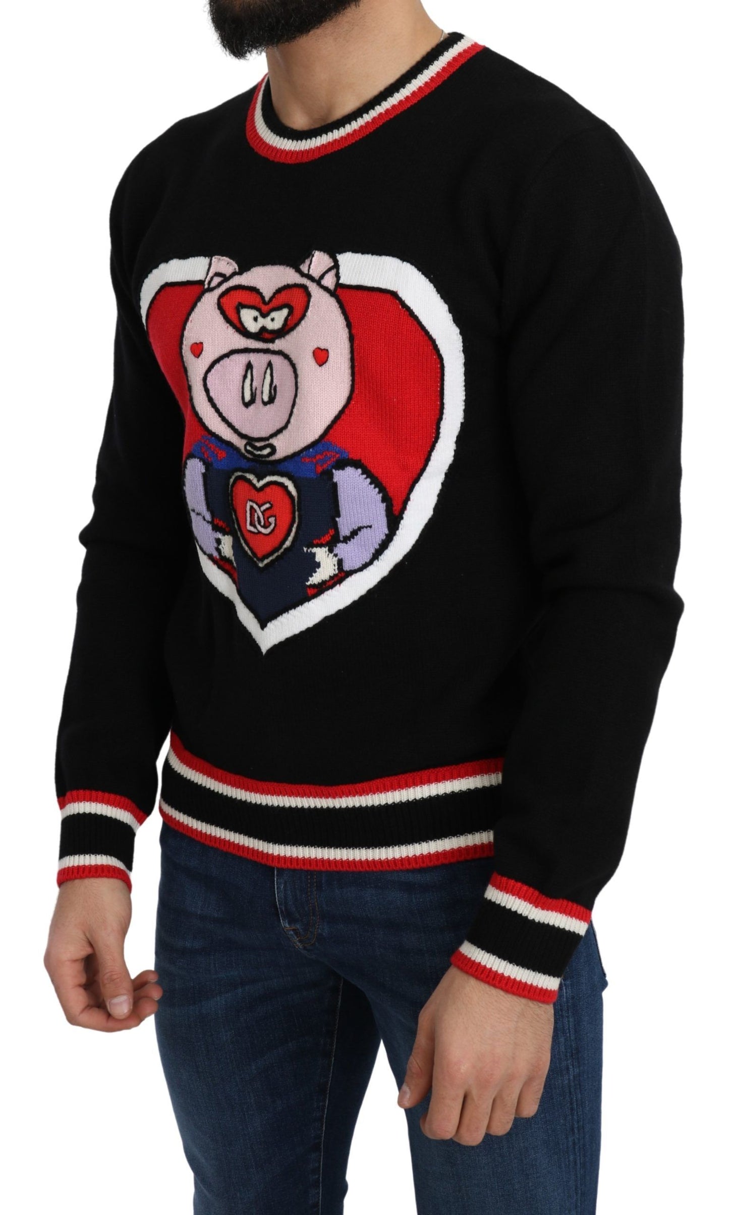 Dolce &amp; Gabbana Schwarzer Kaschmir-Pullover „Schwein des Jahres“.