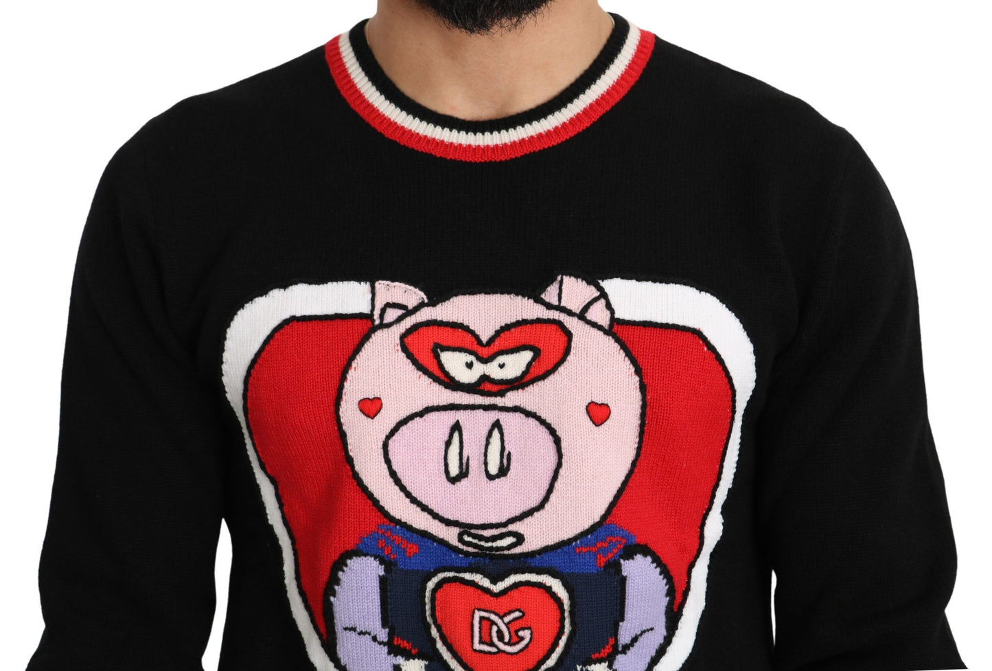 Dolce &amp; Gabbana Schwarzer Kaschmir-Pullover „Schwein des Jahres“.