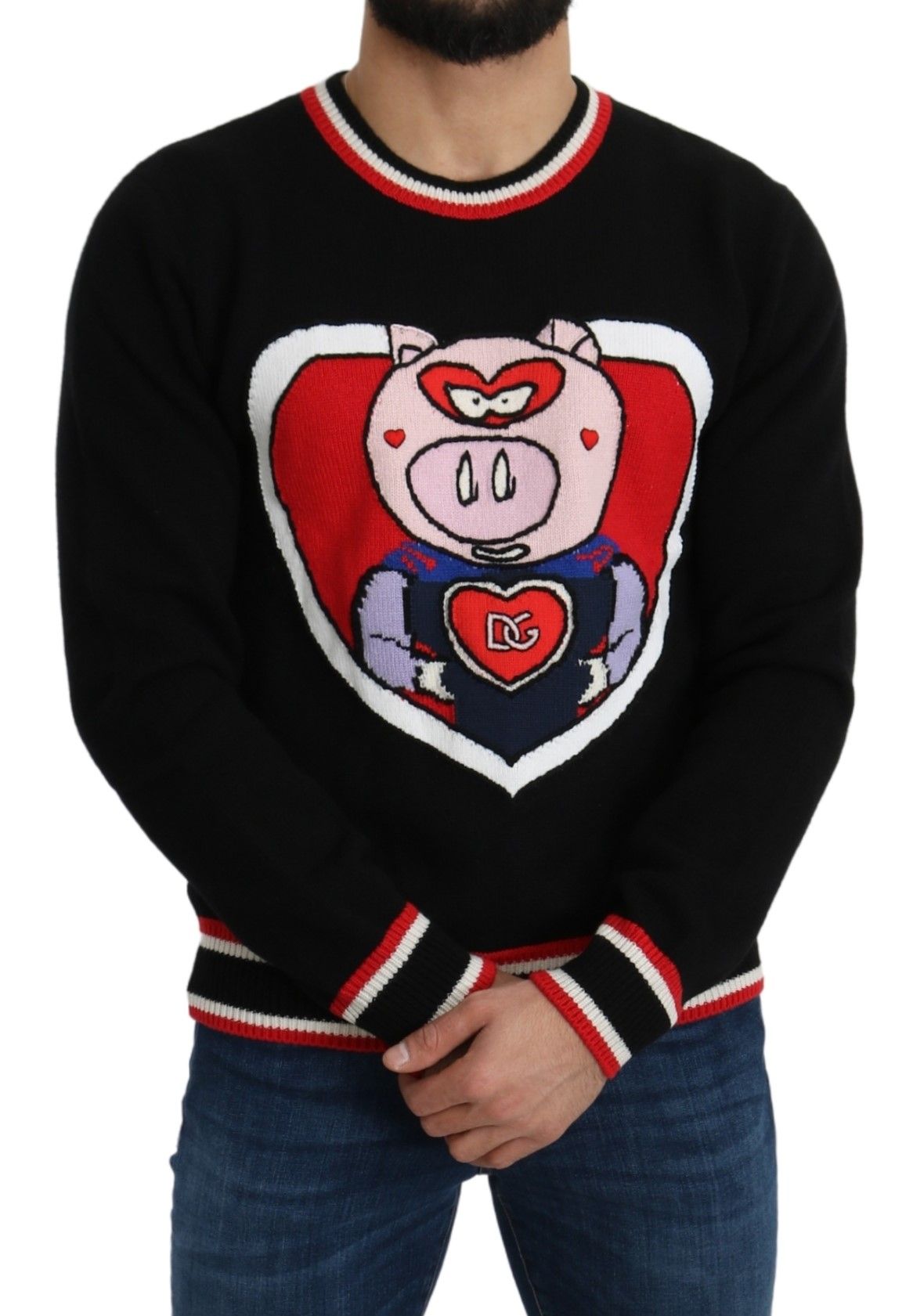 Dolce &amp; Gabbana Schwarzer Kaschmir-Pullover „Schwein des Jahres“.