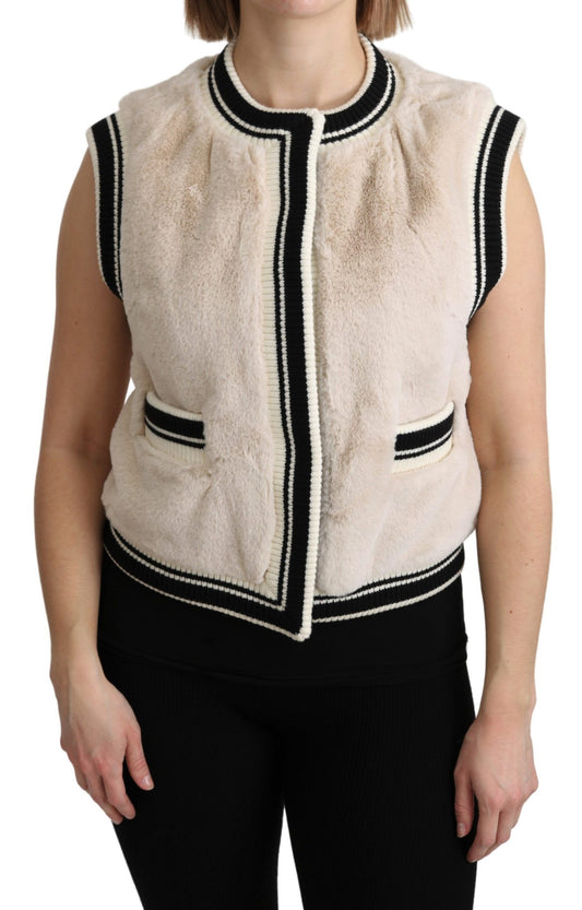 Dolce &amp; Gabbana Beige Fur Sleeveless Vest Polyester Top