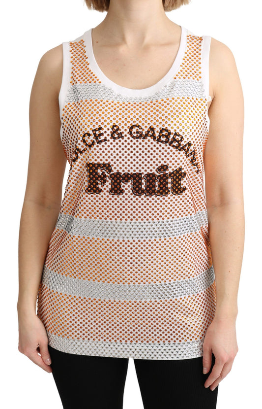 Dolce &amp; Gabbana White Orange Crystal na Tank Cotton Top