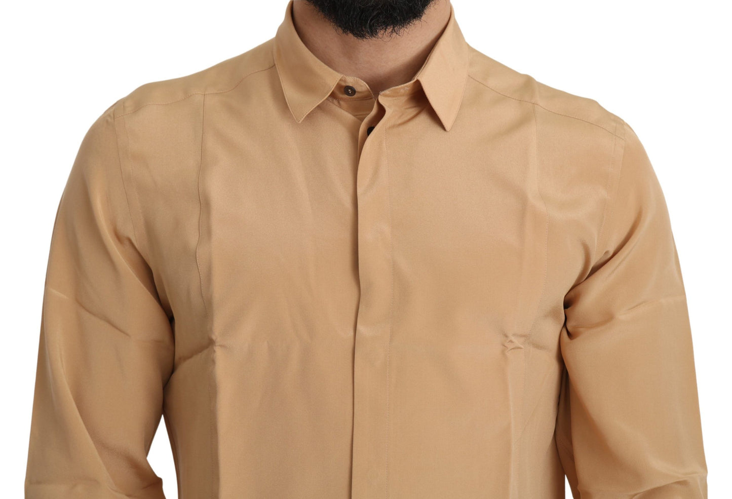 Dolce &amp; Gabbana Yellow 100% Silk GOLD Top Slim Shirt