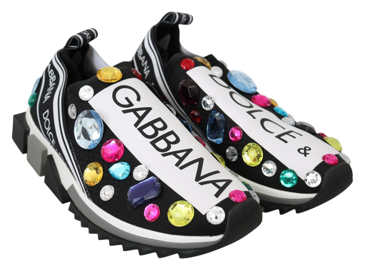 Dolce &amp; Gabbana Black Multicolor Crystal Sneakers Shoes