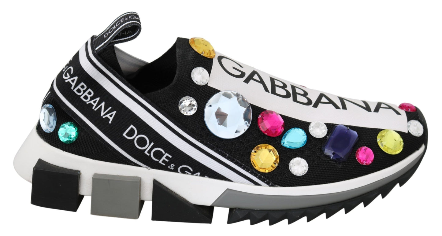 Dolce &amp; Gabbana Black Multicolor Crystal Sneakers Shoes