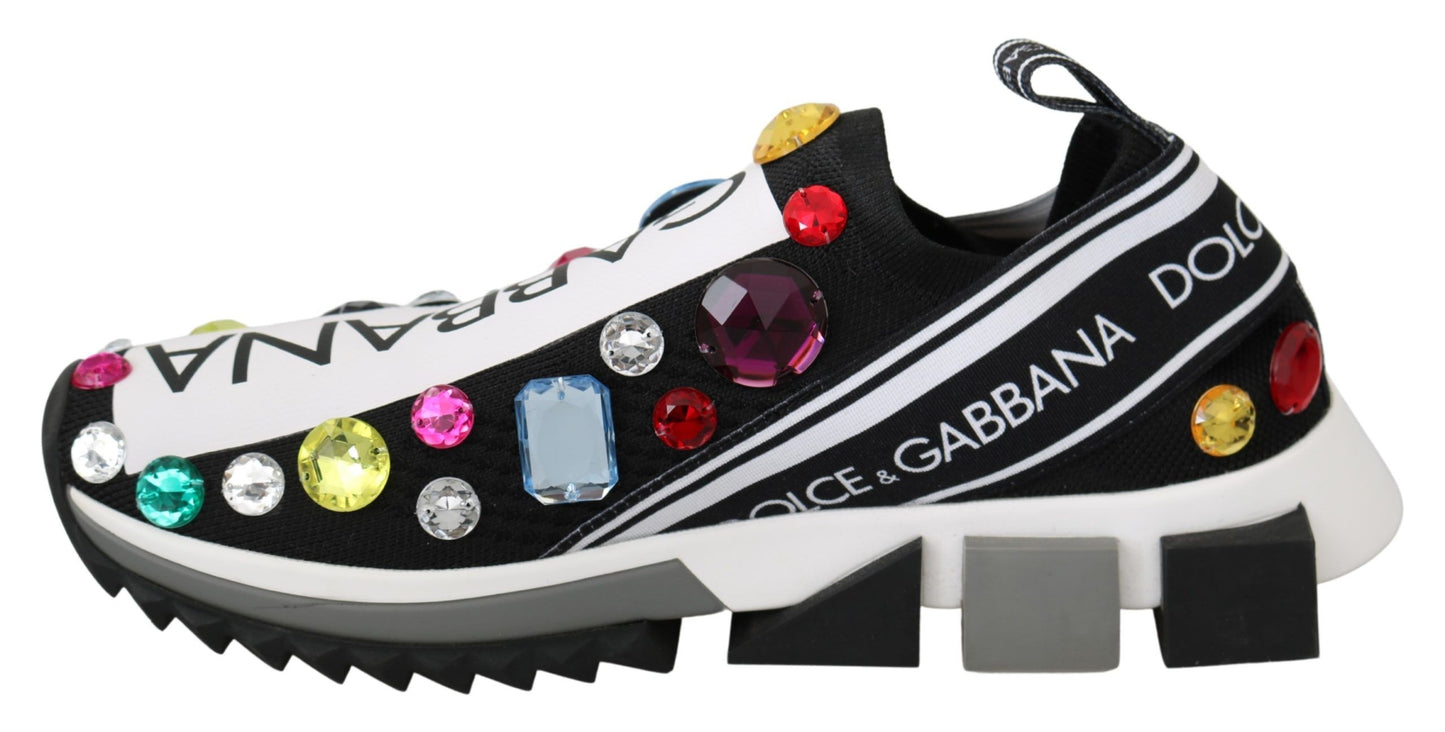 Dolce &amp; Gabbana Black Multicolor Crystal Sneakers Shoes