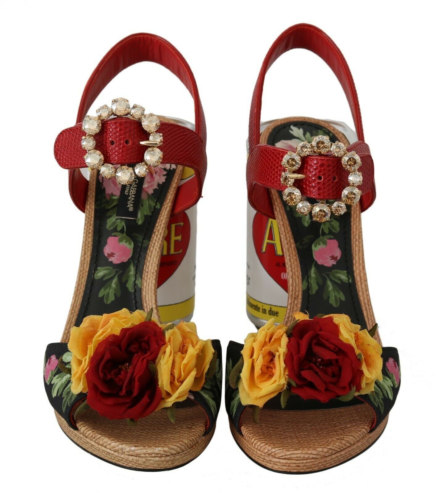 Dolce &amp; Gabbana Multicolor Floral-Embellished Cylindrical Heels AMORE Sandals