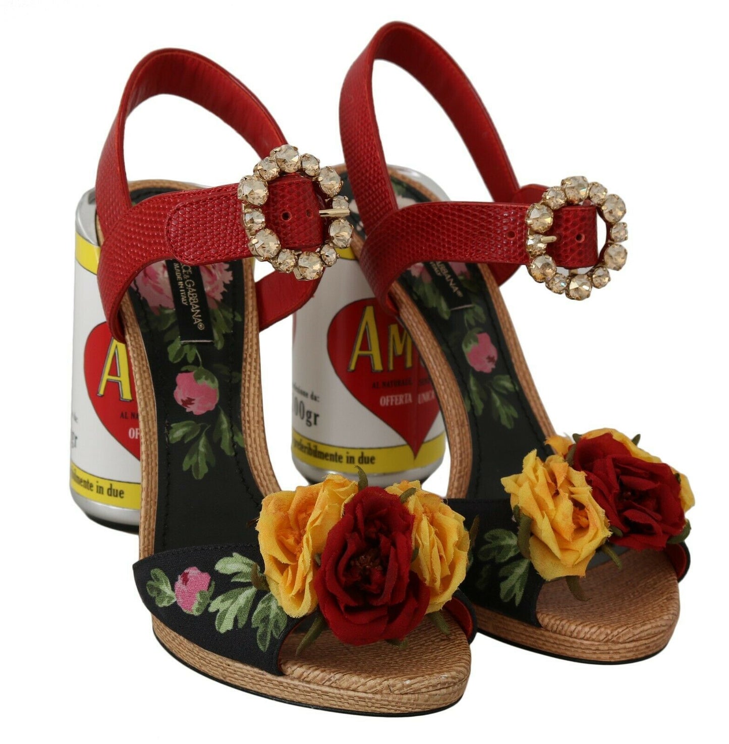 Dolce &amp; Gabbana Multicolor Floral-Embellished Cylindrical Heels AMORE Sandals